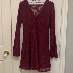 Maroon lace long sleeved dress